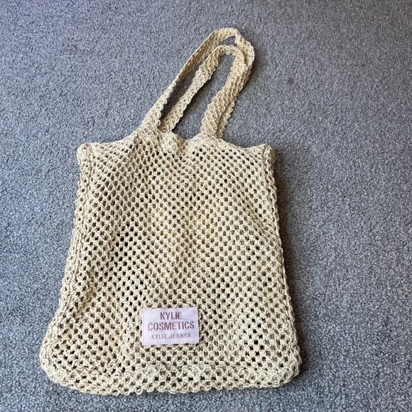 Kylie Cosmetics crochet Tote Bag Beige Beach Shopping boho beach casual y2k - Picture 1 of 14